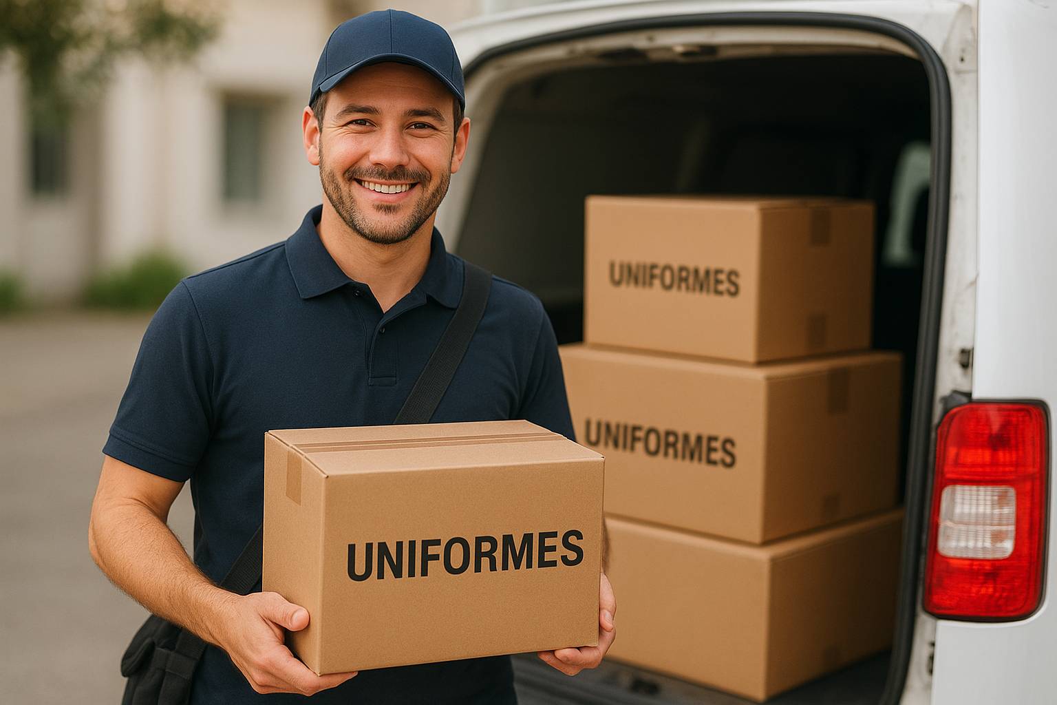 um homem realizando a entrega de mercadorias em caixas